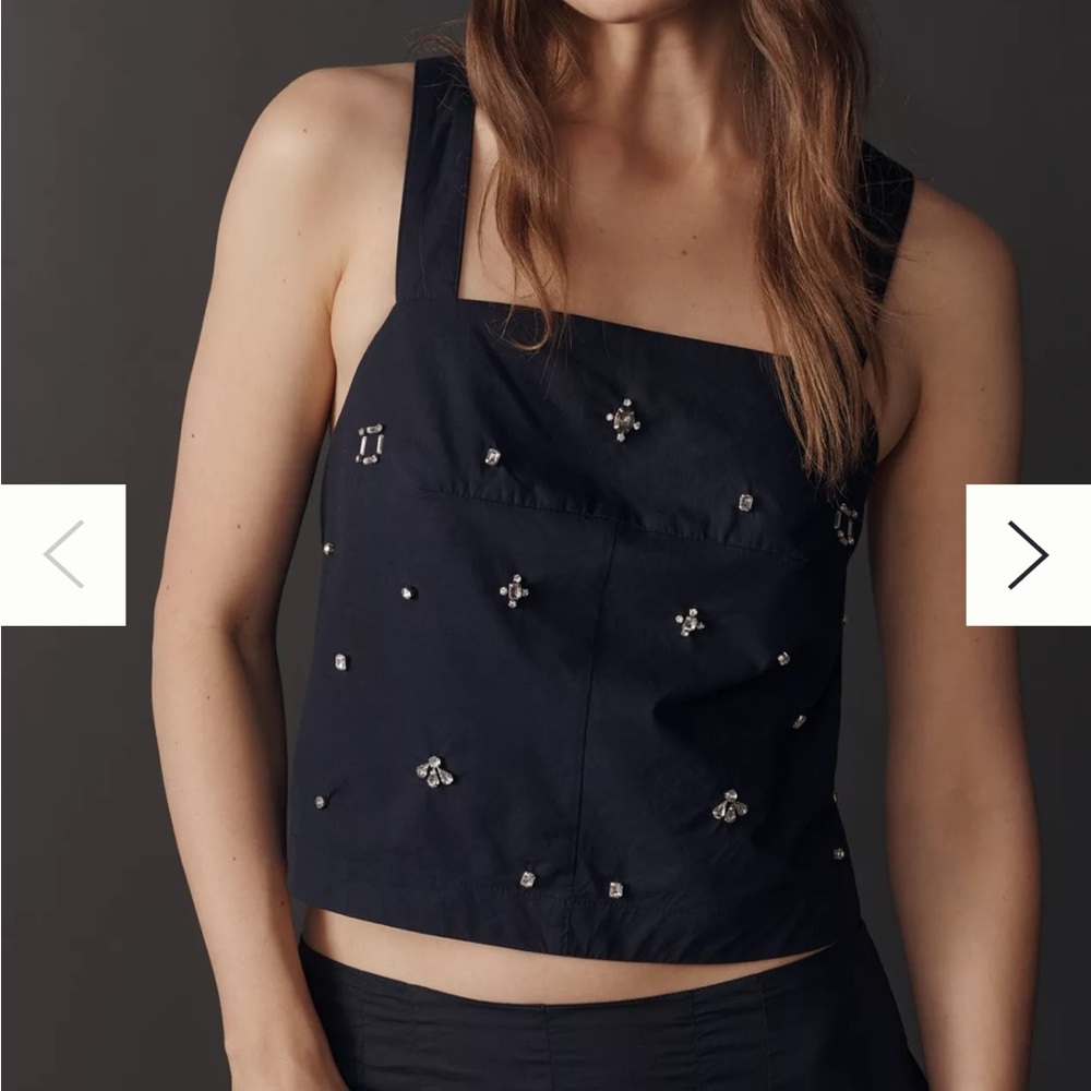 Maeve Navy Embellished Tank Top - Anthropologie size S